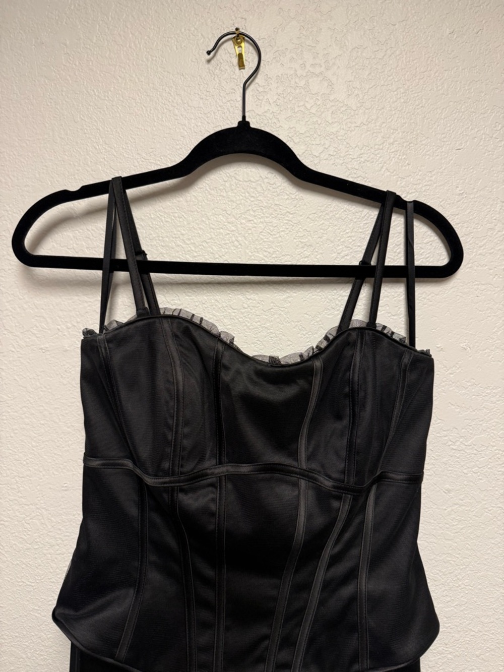 White House Black Market Black Satin Corset Maxi Dress Lace Trim Size 6 - Picture 5 of 12